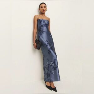 Reformation Frankie Trieste Border Blue Floral Maxi Dress